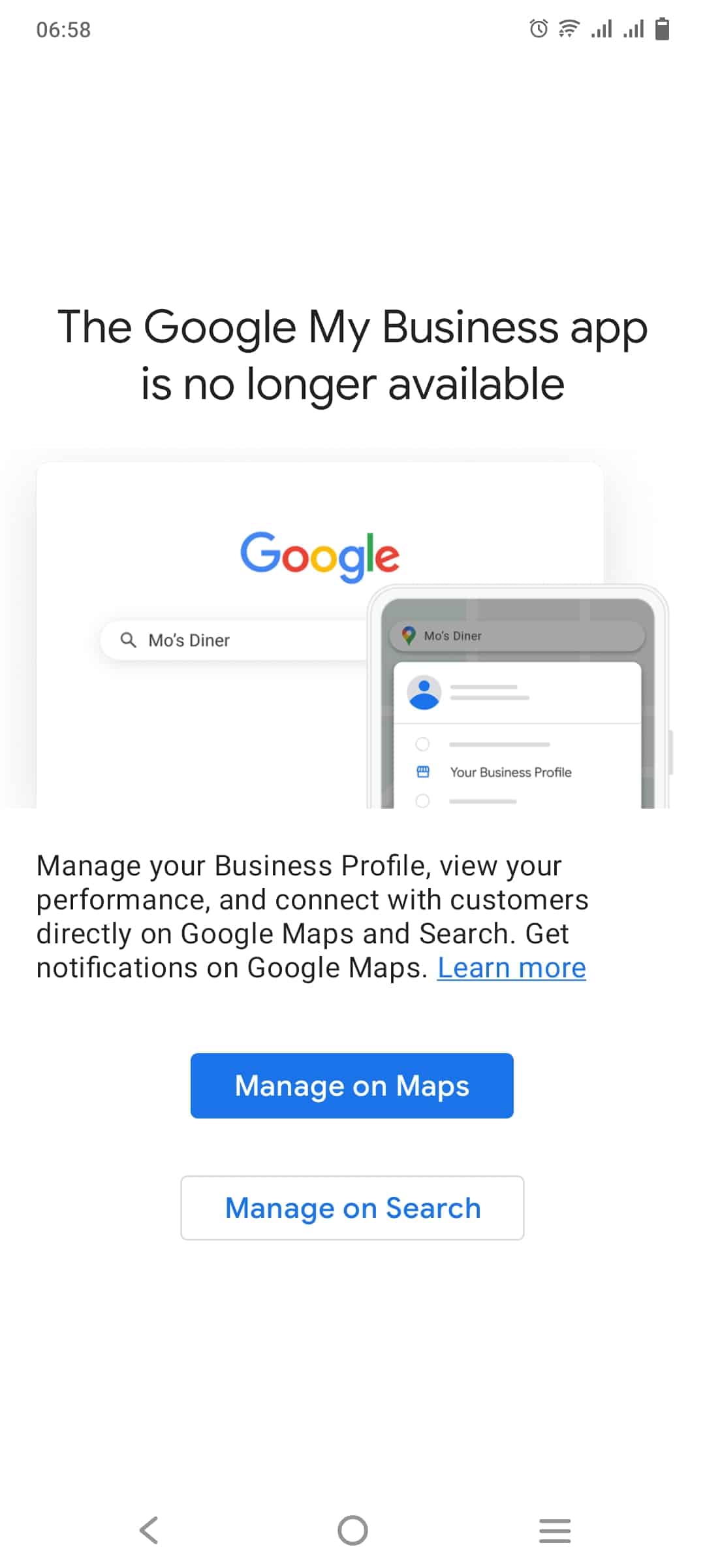 The Google My Business mobile app is no longer available